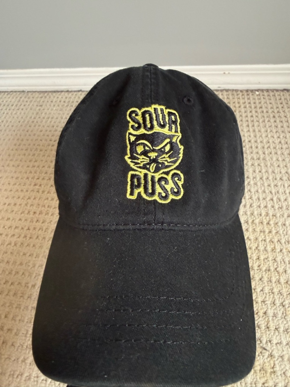 Sourpuss Black Cap with Yellow Embroidered Cat Logo